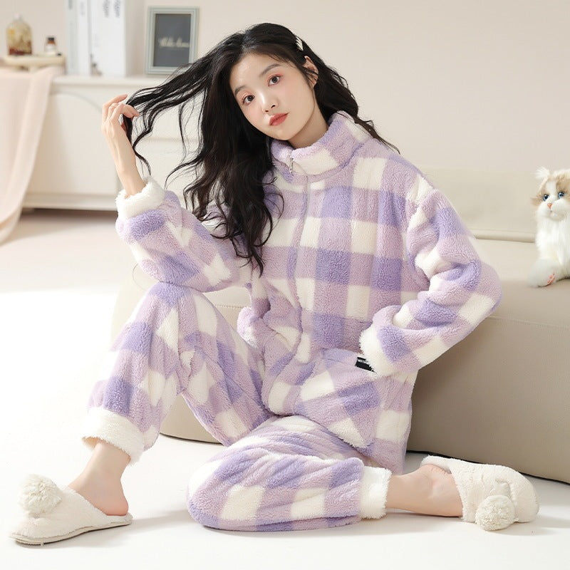 Outerwear Fleece-lined Thick Style Homewear Long-sleeve Suit