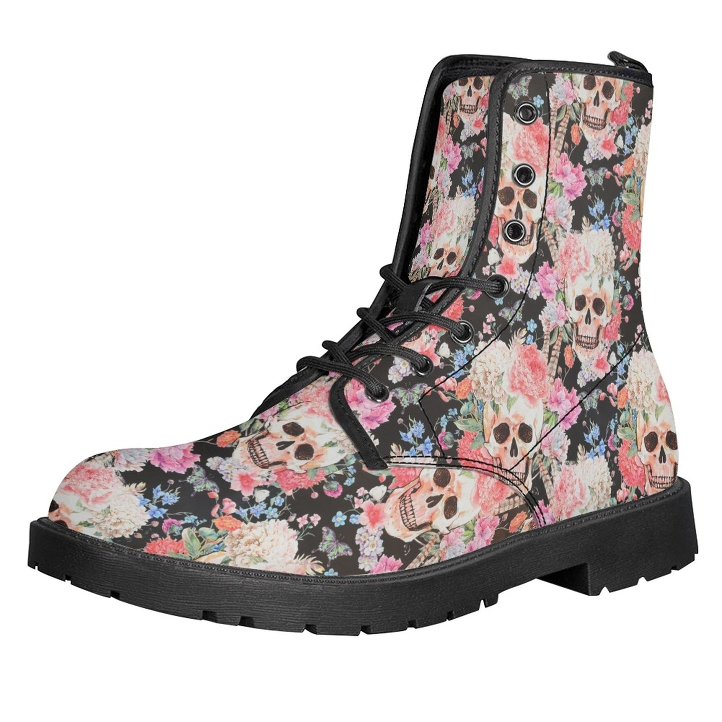 Printed Women's Leather Flat Bottom Low Heel British Martin Boots