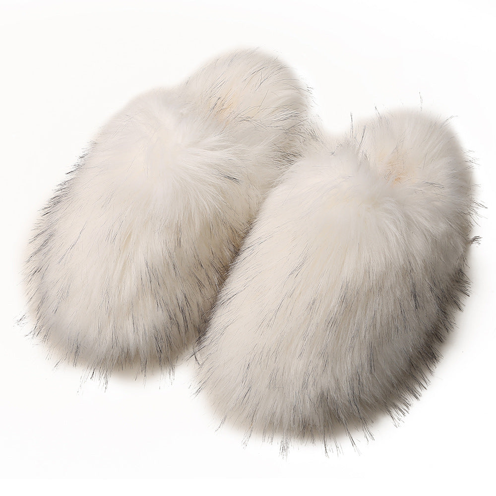 European And American Fluffy Slippers Women's Autumn And Winter Home Fleece-lined Warm Artificial Fur