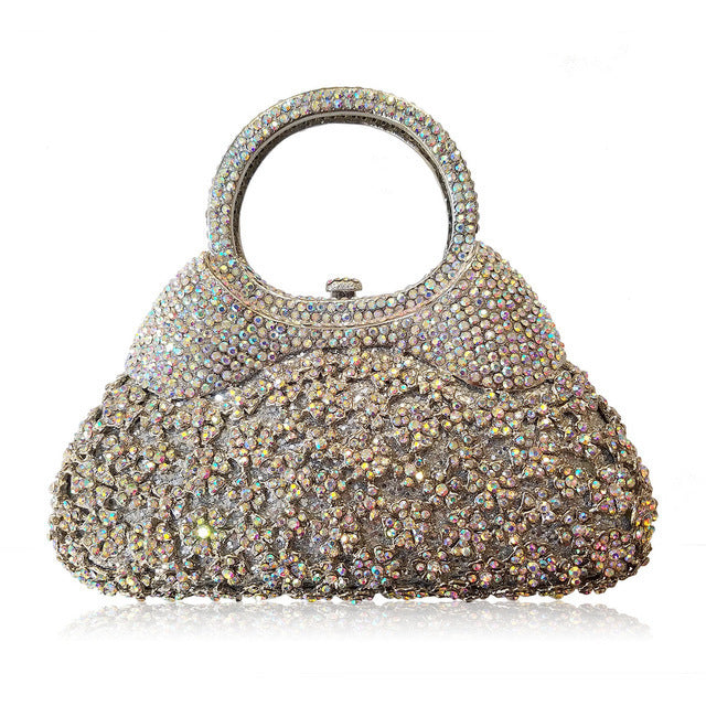 Bolso de noche para mujer hecho a mano con cristales calados y diamantes