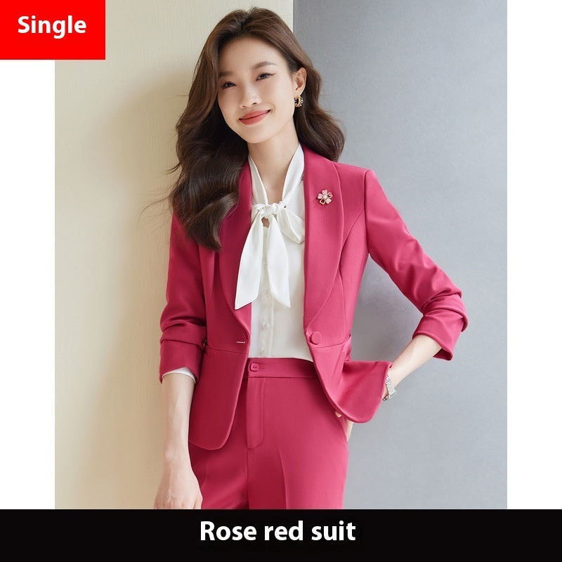 Rose Red Suit Lightly Mature High-end Temperament Business Wear Small Suit Interview