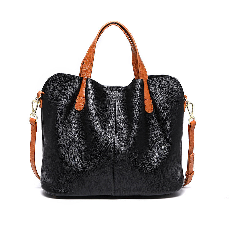 Women's Contrast Color Leather Shoulder Crossbody Cattle Leather Bag