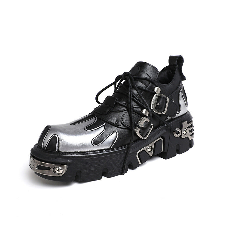 Microfiber black punk platform shoes