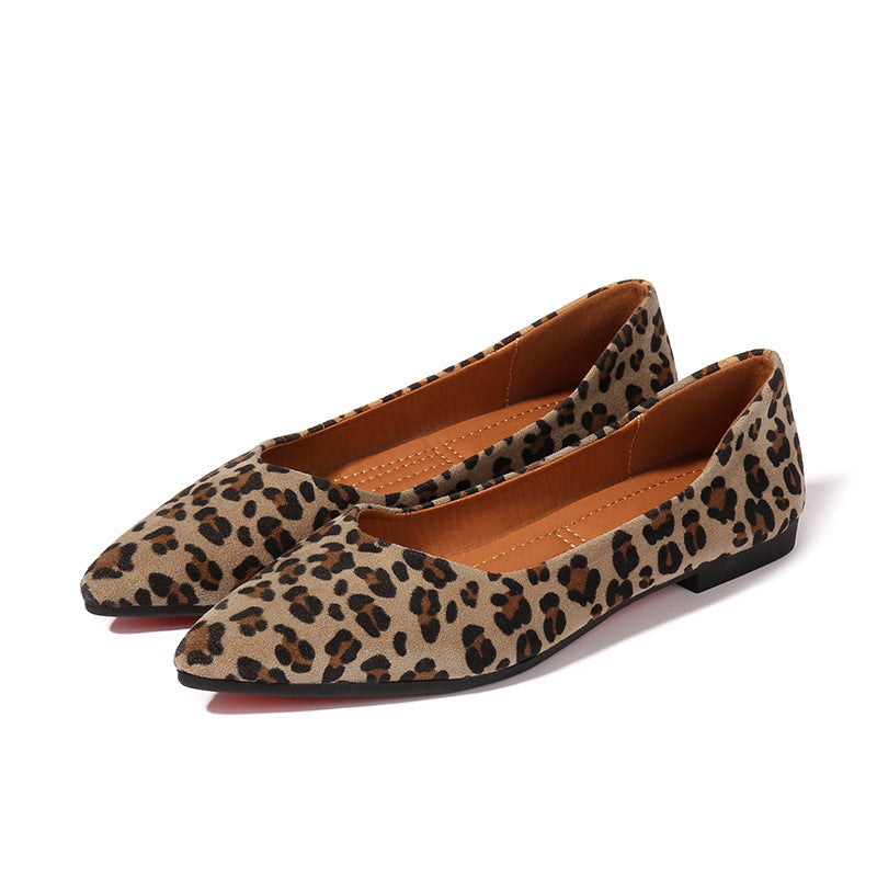 New Shallow Mouth All-match Vintage Leopard Print Pointed Soft Sole Shoes