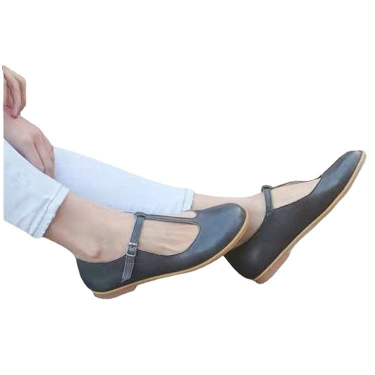 Women's Fashion Casual Flat Bottom Buckle With Shallow Mouth Single Shoes