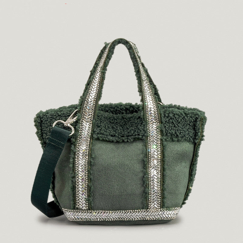 Bolso de lana tipo cubo para otoño e invierno, diseño de interés especial para mujer