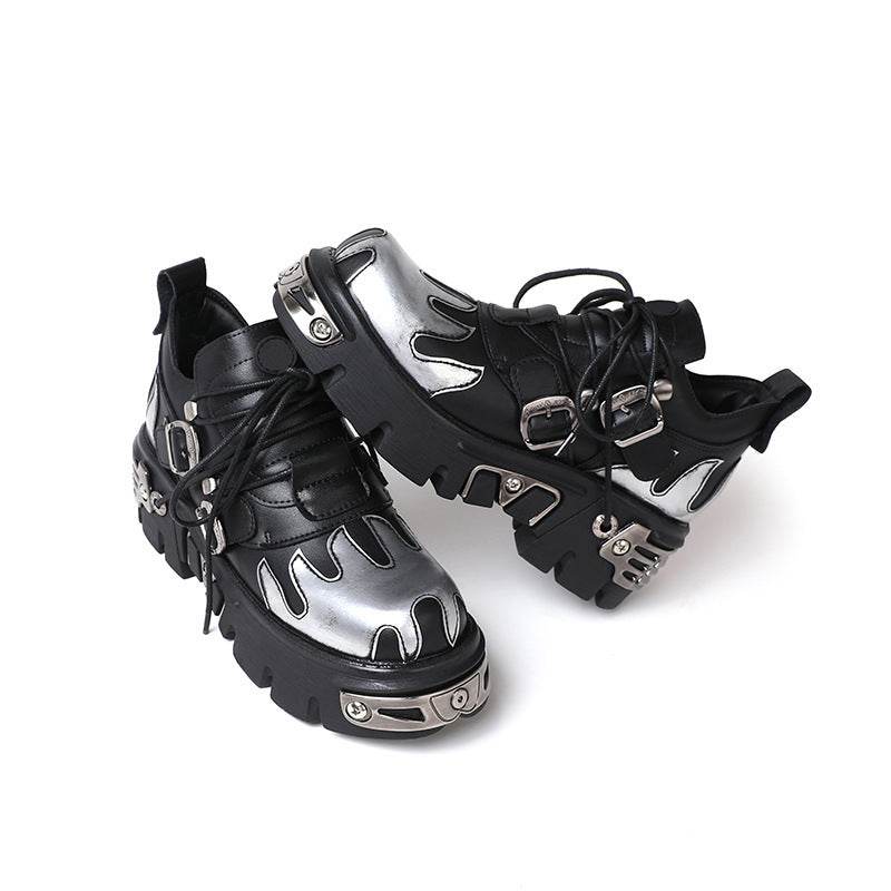 Microfiber black punk platform shoes