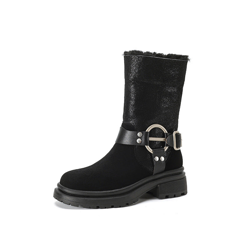 Botas de nieve estilo western con suela gruesa para mujer