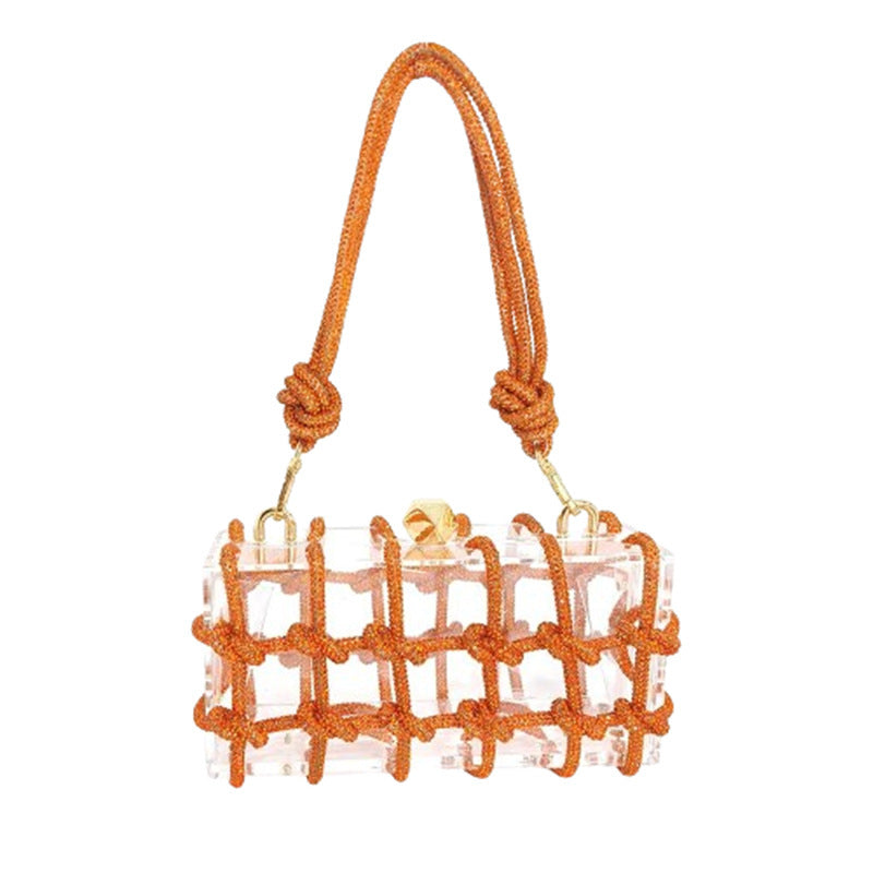 New Acrylic Box Pack Hand-woven Drill Rope Dinner Bag