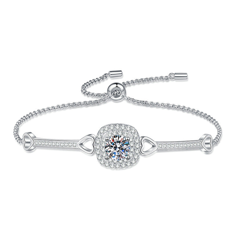 Pulsera de plata de ley con bolso cuadrado para mujer