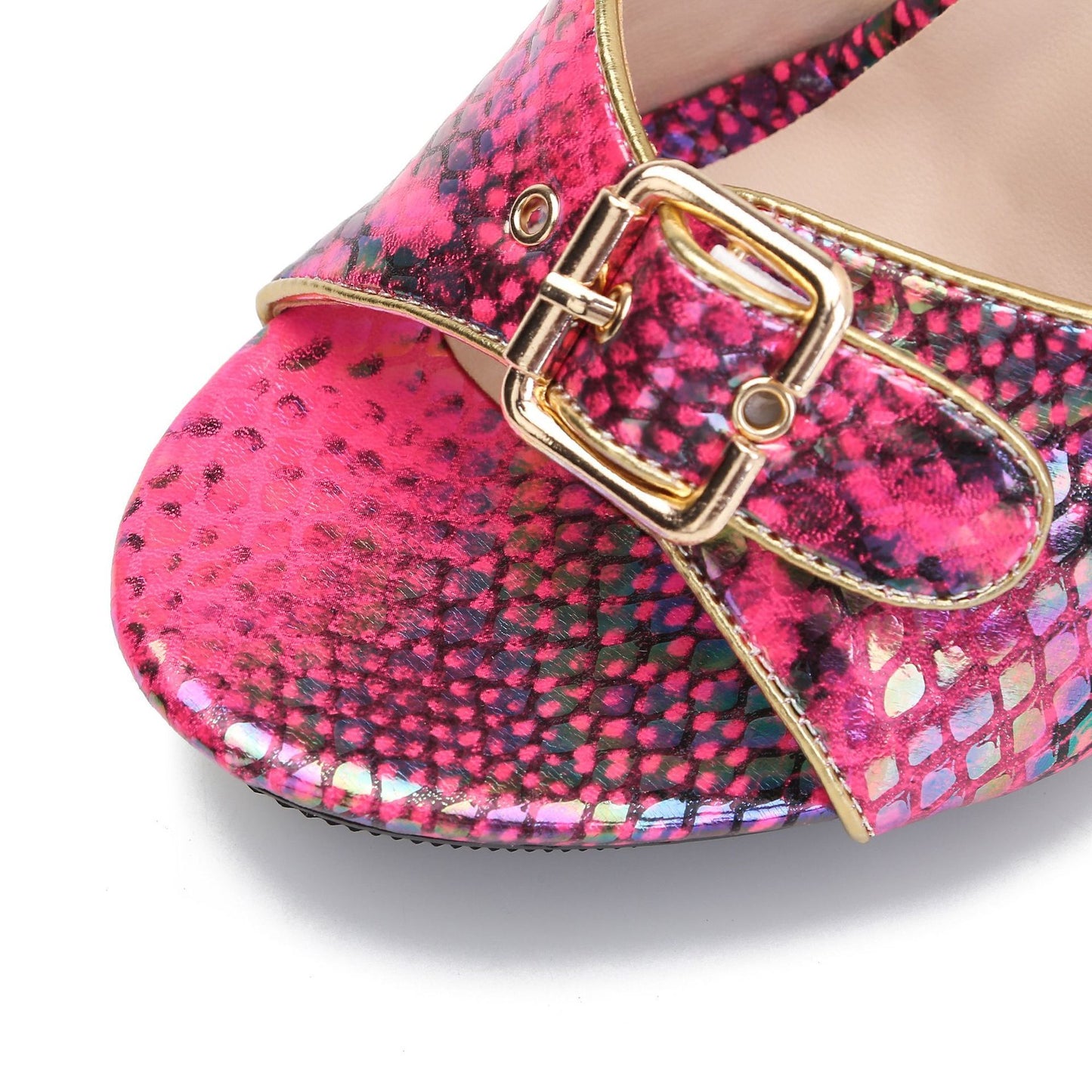 Fashionable Color Snake Pattern Square Buckle Sandal