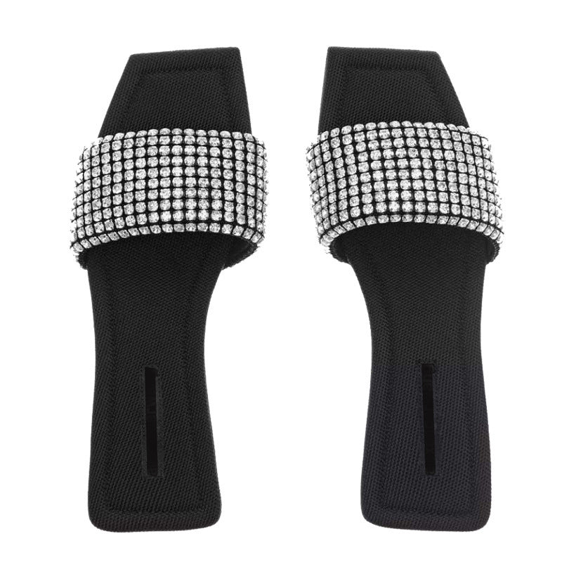 Diamond Toe Fashion Black Square Slippers