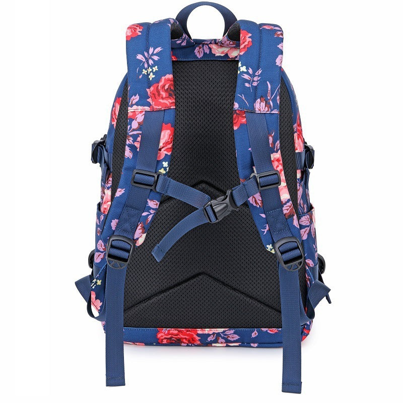 Mochila multifuncional con diseño de flores y transferencia térmica para mujer