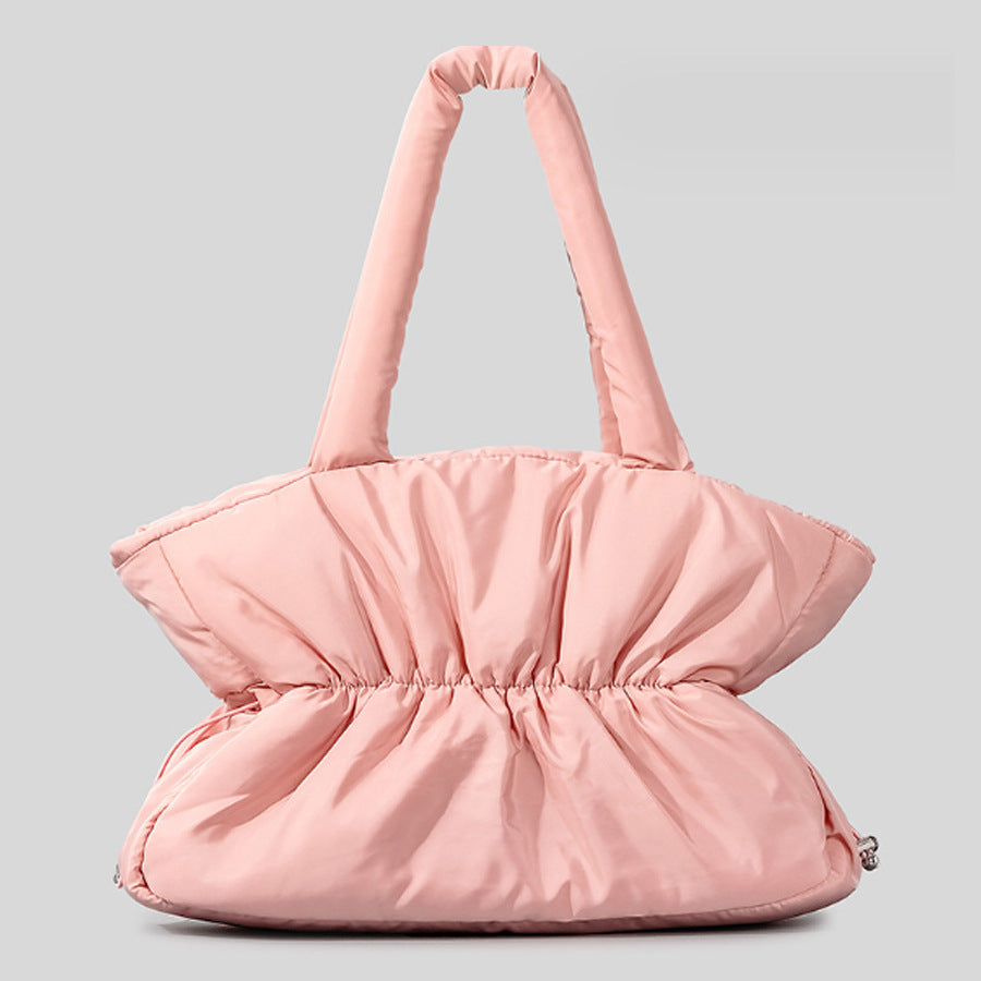 Bolso de mano de gran capacidad con relleno de algodón plisado para otoño e invierno para mujer