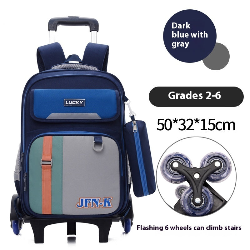 Elementary School Student Trolley Schoolbag Grade 1-6 Trendy Simple Wear-resistant Waterproof Spine-protective