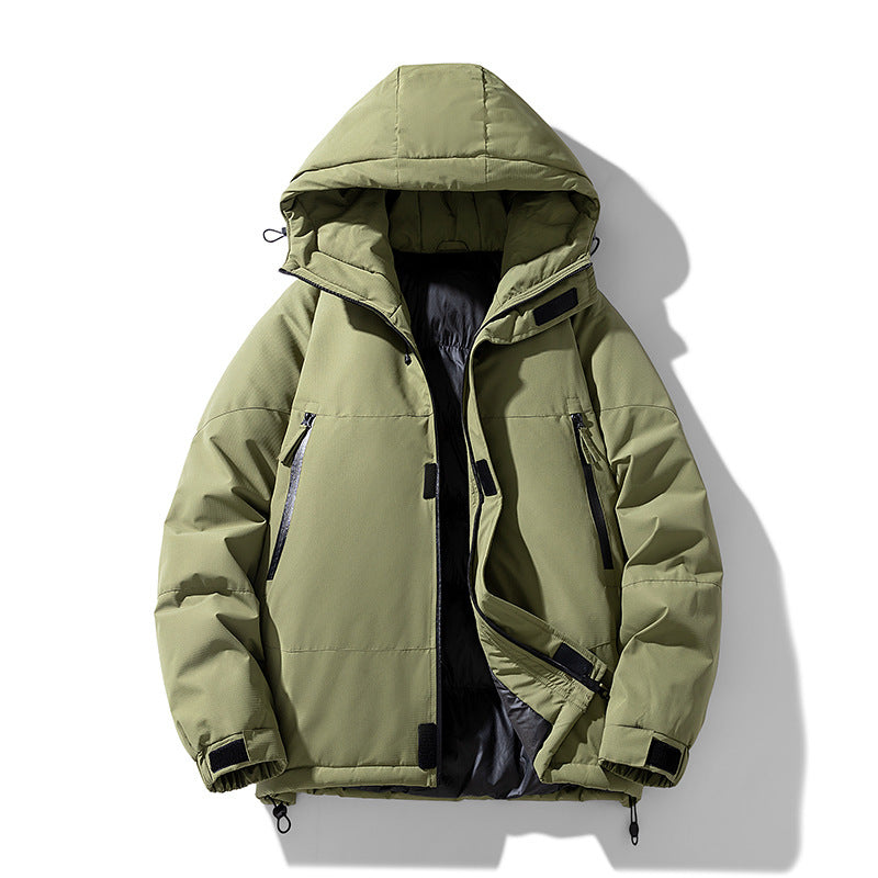 Pure Color Thickened Warm Hooded Cotton Jacket Coat