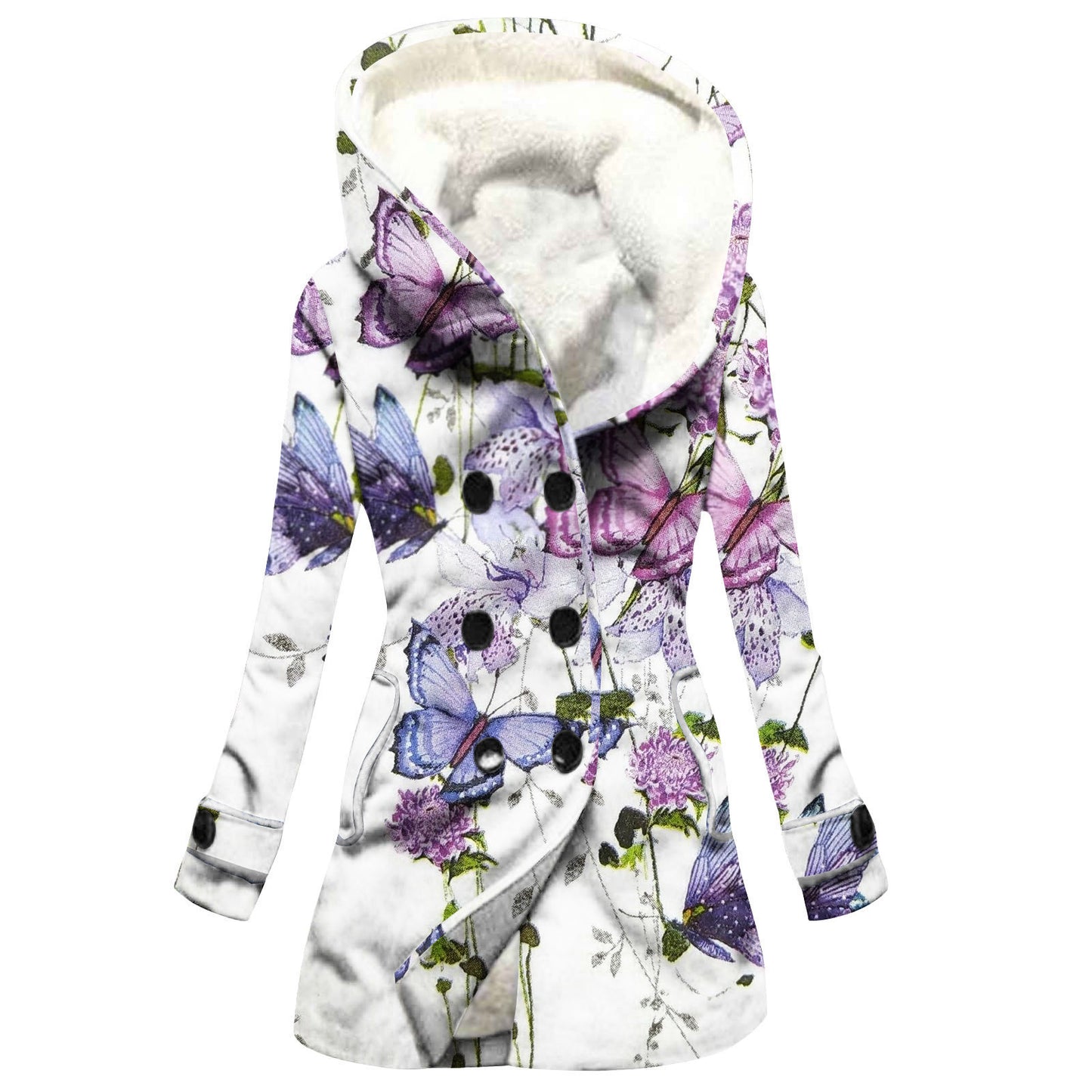 Women's Windbreaker Winter Thickened Imitation Lamb Stitching Floral Hooded