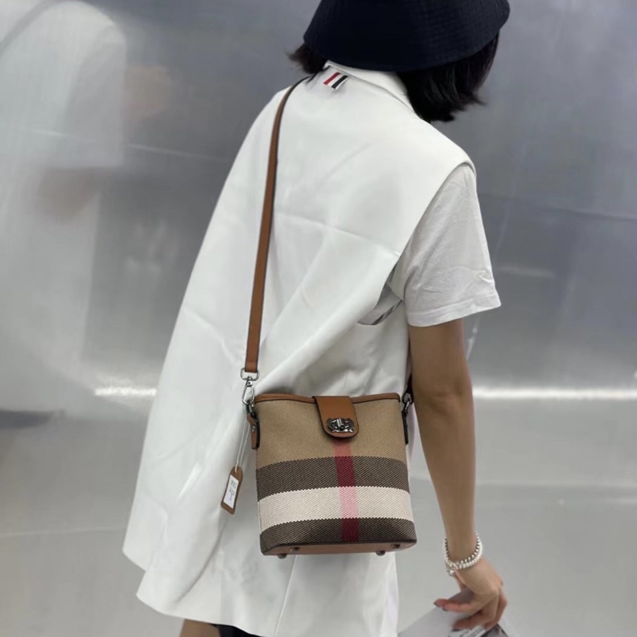 Fashion Classic Checked Bucket Bag For Women