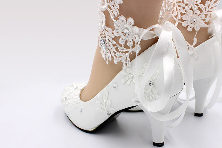 Women's White High-heeled Wedding Shoes