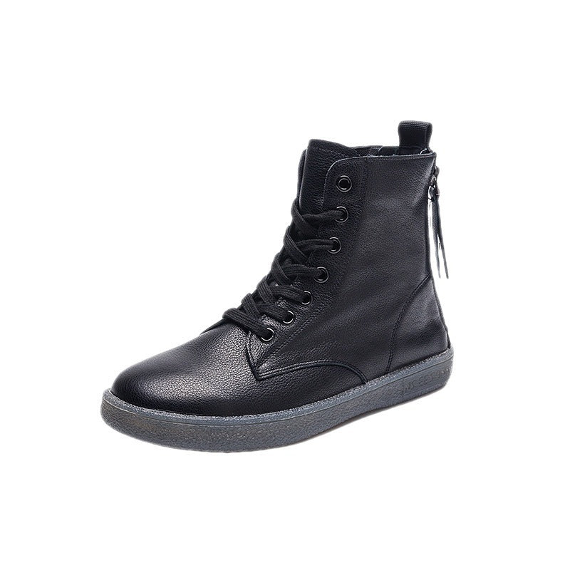 Women's Soft Leather Double Zipper Martin Boots