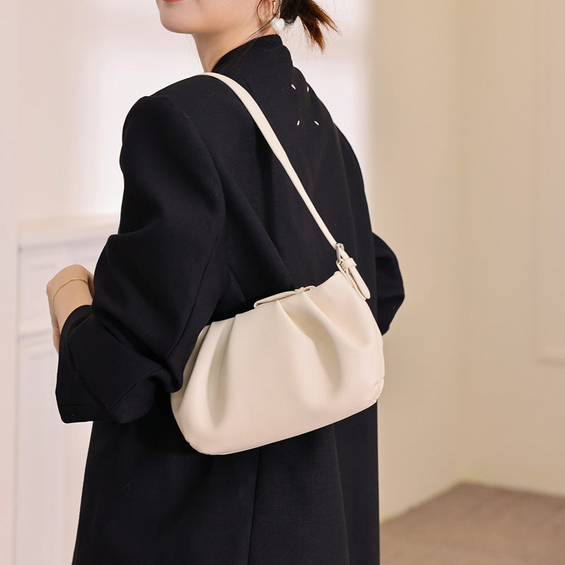 High-Grade One-shoulder Crossbody Underarm Leather Folds Cloud Bag