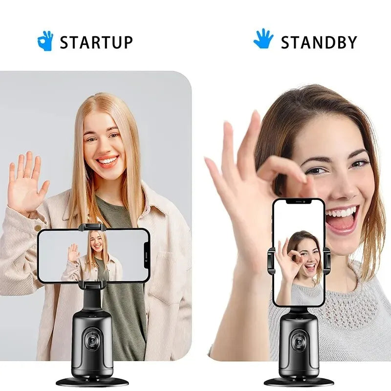 Cardán con seguimiento automático de rostro de 360 ​​grados, estabilizador inteligente con inteligencia artificial, soporte para teléfono con seguimiento automático de rostro para teléfonos inteligentes, video, vlogs, trípode en vivo