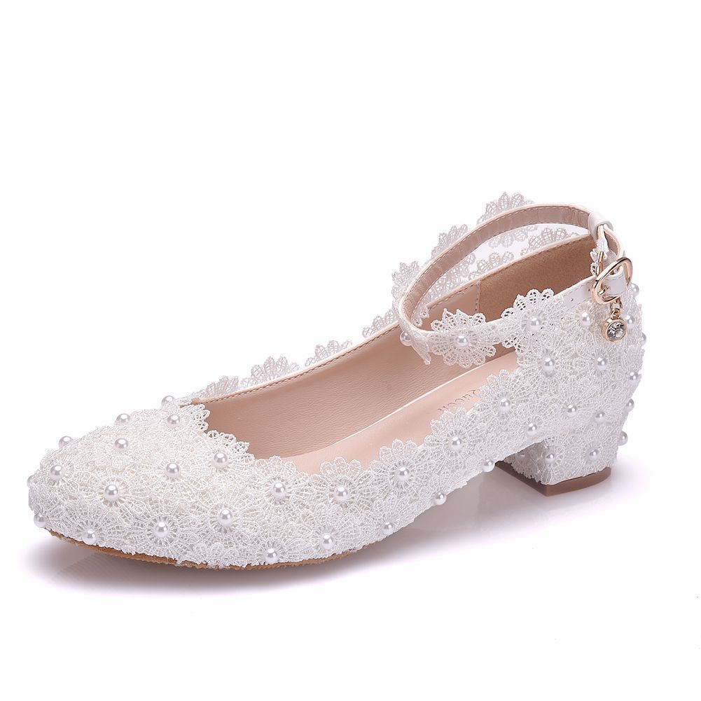 Zapatos de boda de encaje blanco para mujer