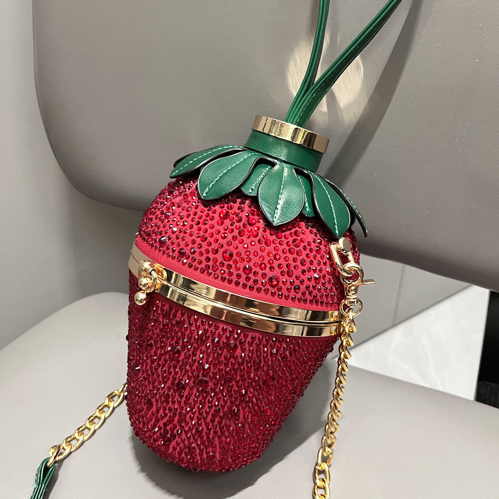 Single Shoulder Bag Rhinestone Strawberry Crossbody Bag Portable