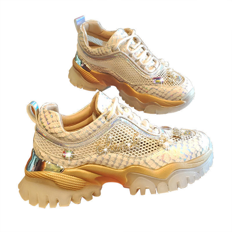 Heavy Industry Female Summer Laser Mesh Breathable Height-enhancing Sports Shoes