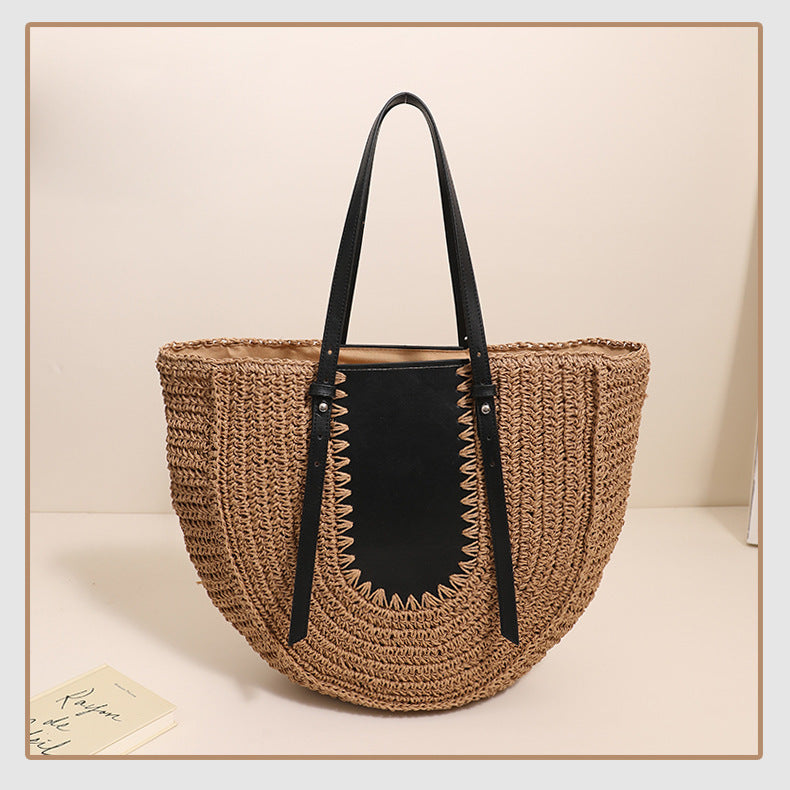 Semicircle Large Capacity French Shoulder Straw Bag