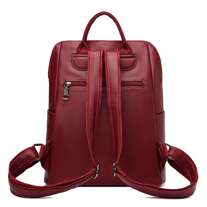 Women's Large Capacity Colorblock Leather Fashion Backpack