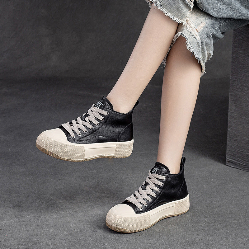 High-top Casual Sneakers First Layer Cowhide Toe Box Women's Shoes Vintage