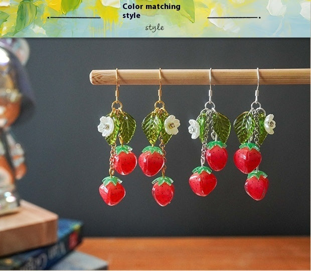 Pendientes de estilo pastoral personalizados creativos de moda con forma de fresa y fruta para mujer