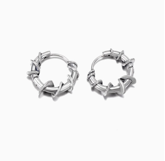 Pendientes de plata de ley S925 con forma de espina para hombre, estilo hip hop