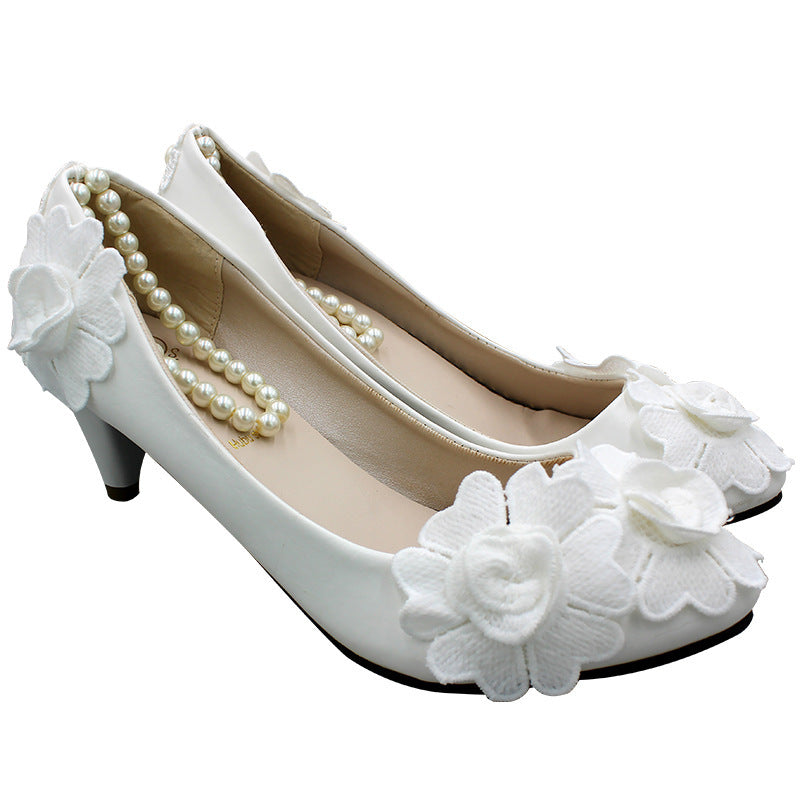 White Anklet Large Size Women's Wedding Shoes