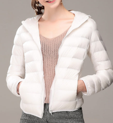 Chaqueta de plumón de pato blanco de estilo coreano, corta, ligera, gruesa, térmica, ajustada y de moda