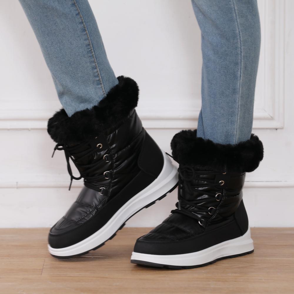 Fur Collar High Tube Warm Women's Snow Boots Lace-up Waterproof Shoes