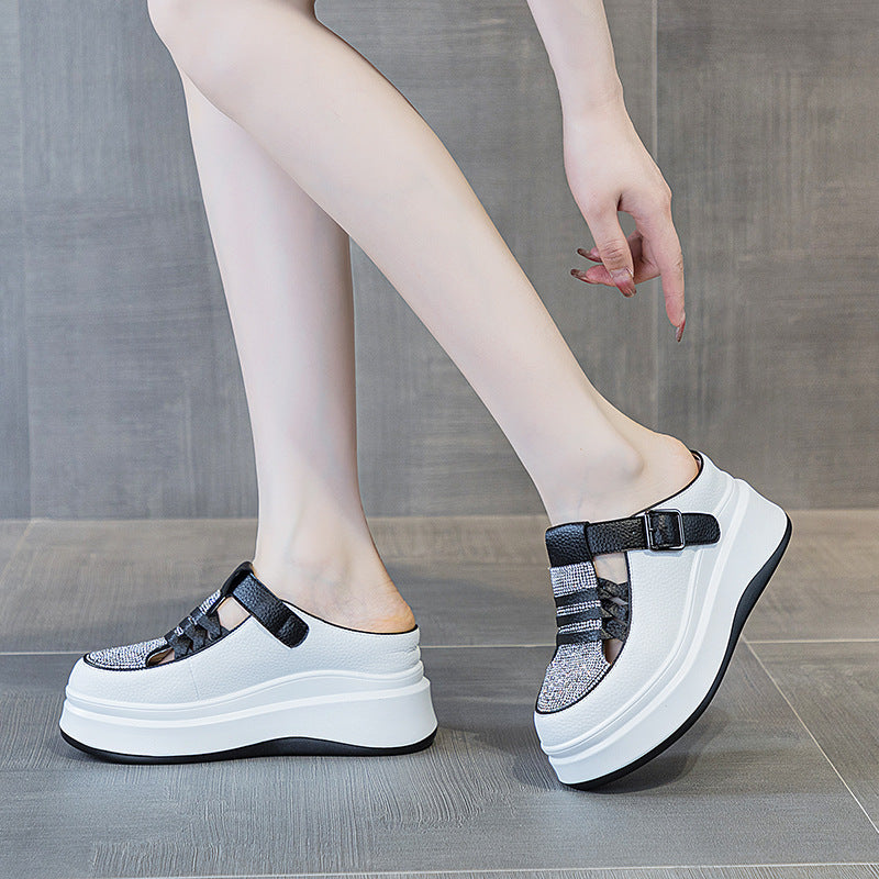 Versatile Korean Style Platform Muffin Authentic Leather Clunky Sneakers