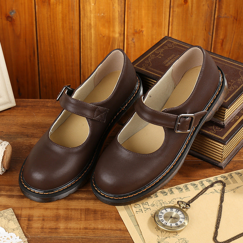 Artistic Retro Low Cut Round Head Preppy Style Doll Leather Shoes