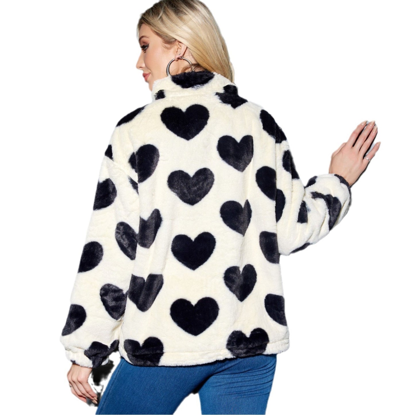 Heart-shaped Zipper Thermal Coat For Women