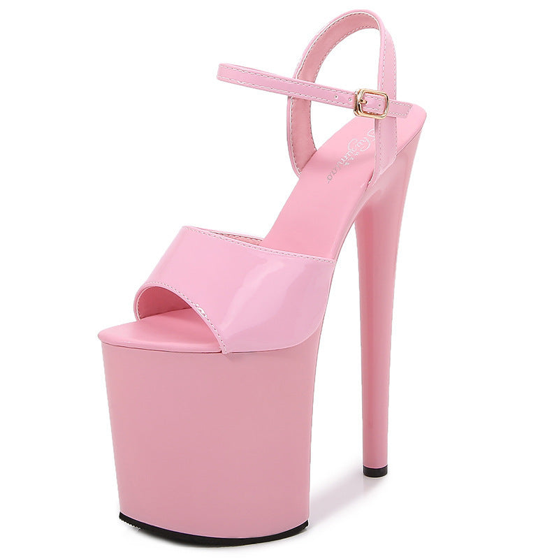 Patent Leather 20cm Extra High Heels Stiletto Peep-toe Platform Platform Super High Sandals