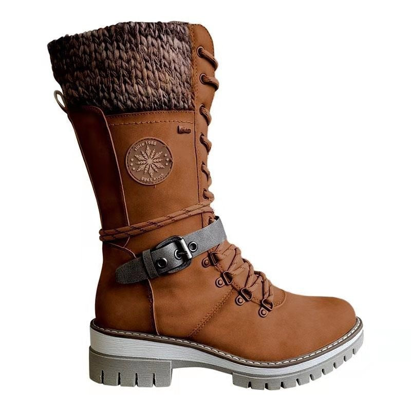 Botas Martin de invierno de tacón alto cuadrado con punta redonda y costura en talla grande