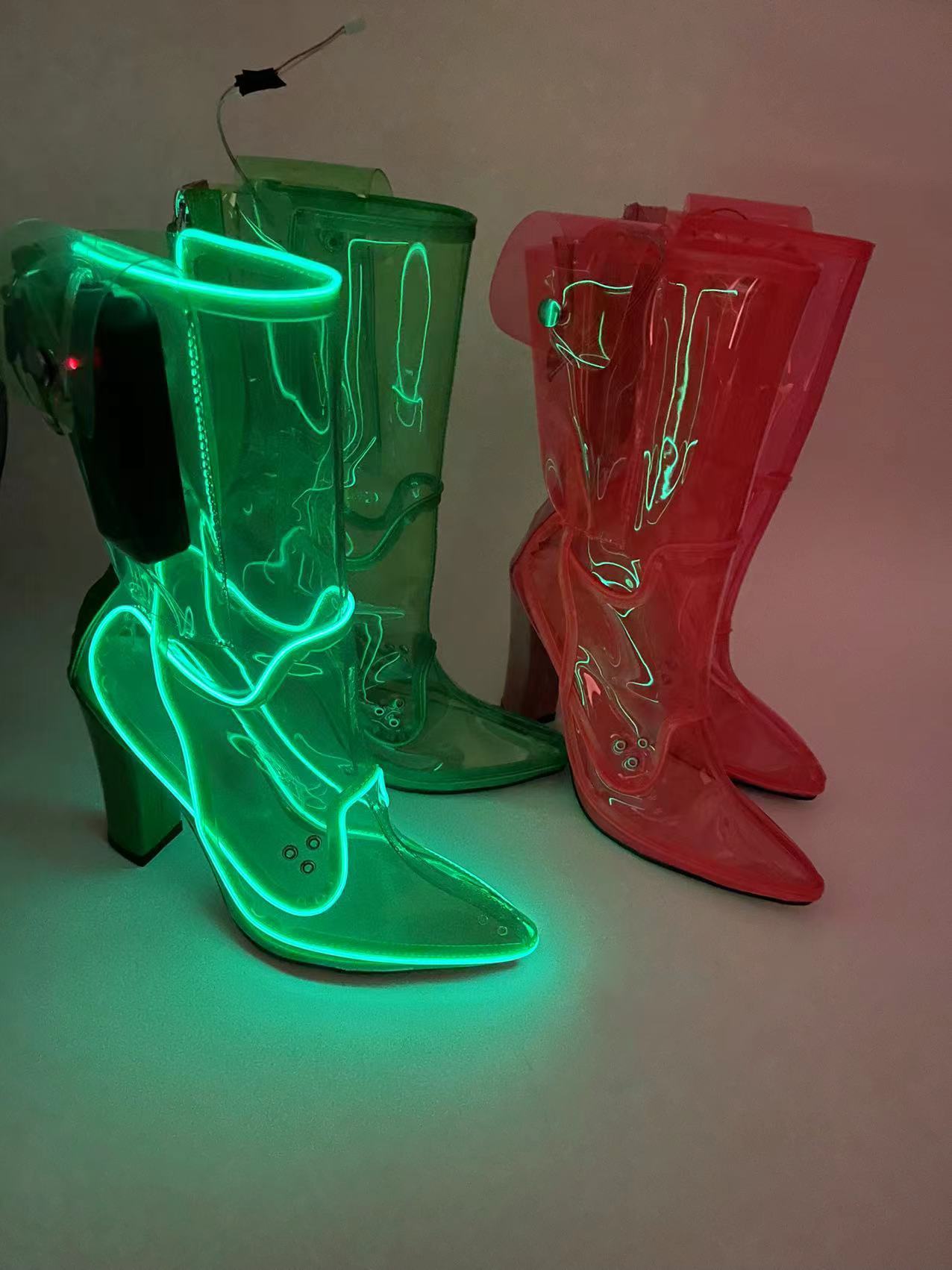 Women's Fashion PC Flashing Light Transparent Boots