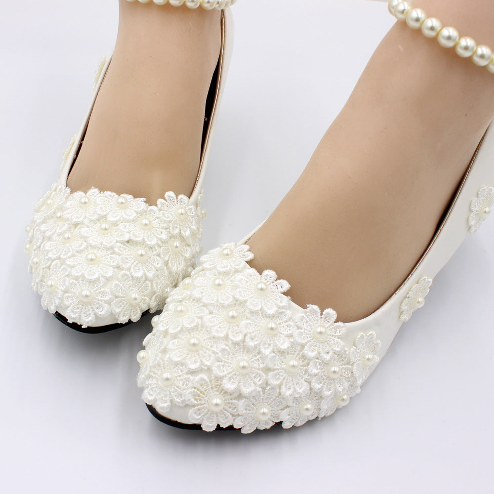 Plus Size White Medium Heel Wedding Shoes Bride