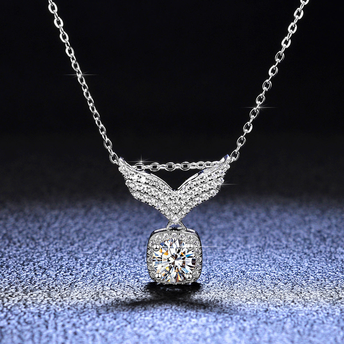 S925 Silver Angel Wings Moissanite Necklace