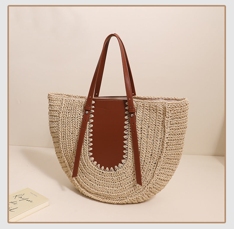 Semicircle Large Capacity French Shoulder Straw Bag