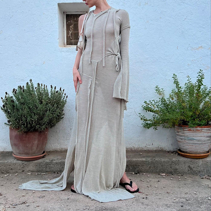 Robe asymétrique à lacets et taille haute irrégulière