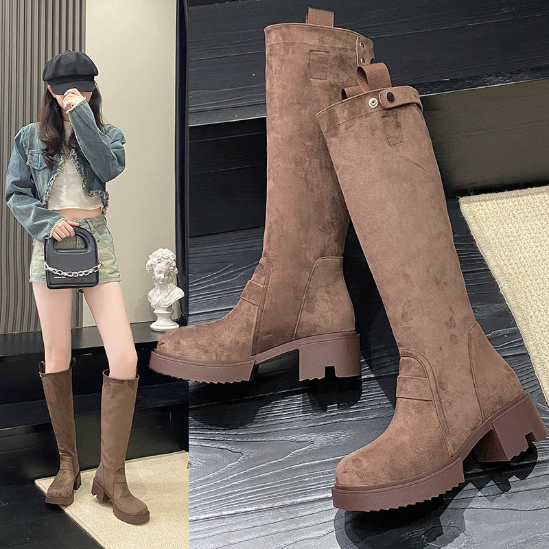 Chunky Heel Platform Long Boots Summer Boots For Women