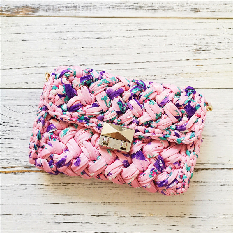 Handmade Crossbody Crochet Cloth Line Small Fragrance Knitting Bag