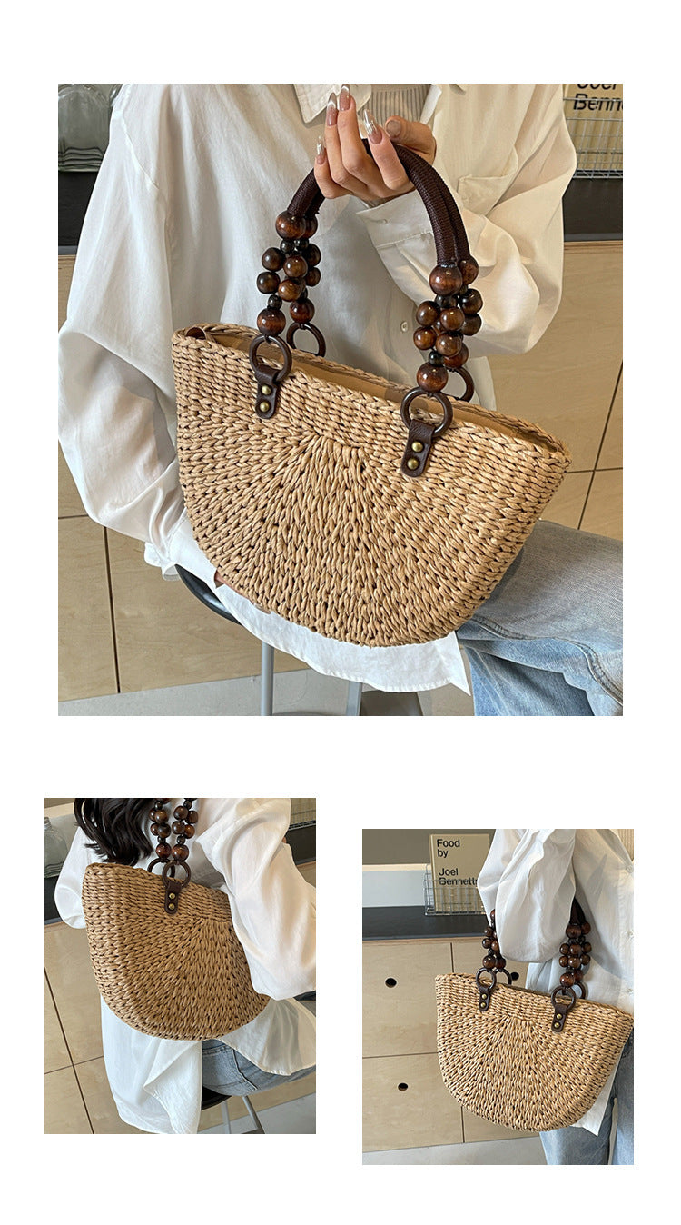 Plaited Women's Bag Beach Holiday Handbag Large Capacity Casual Semicircle